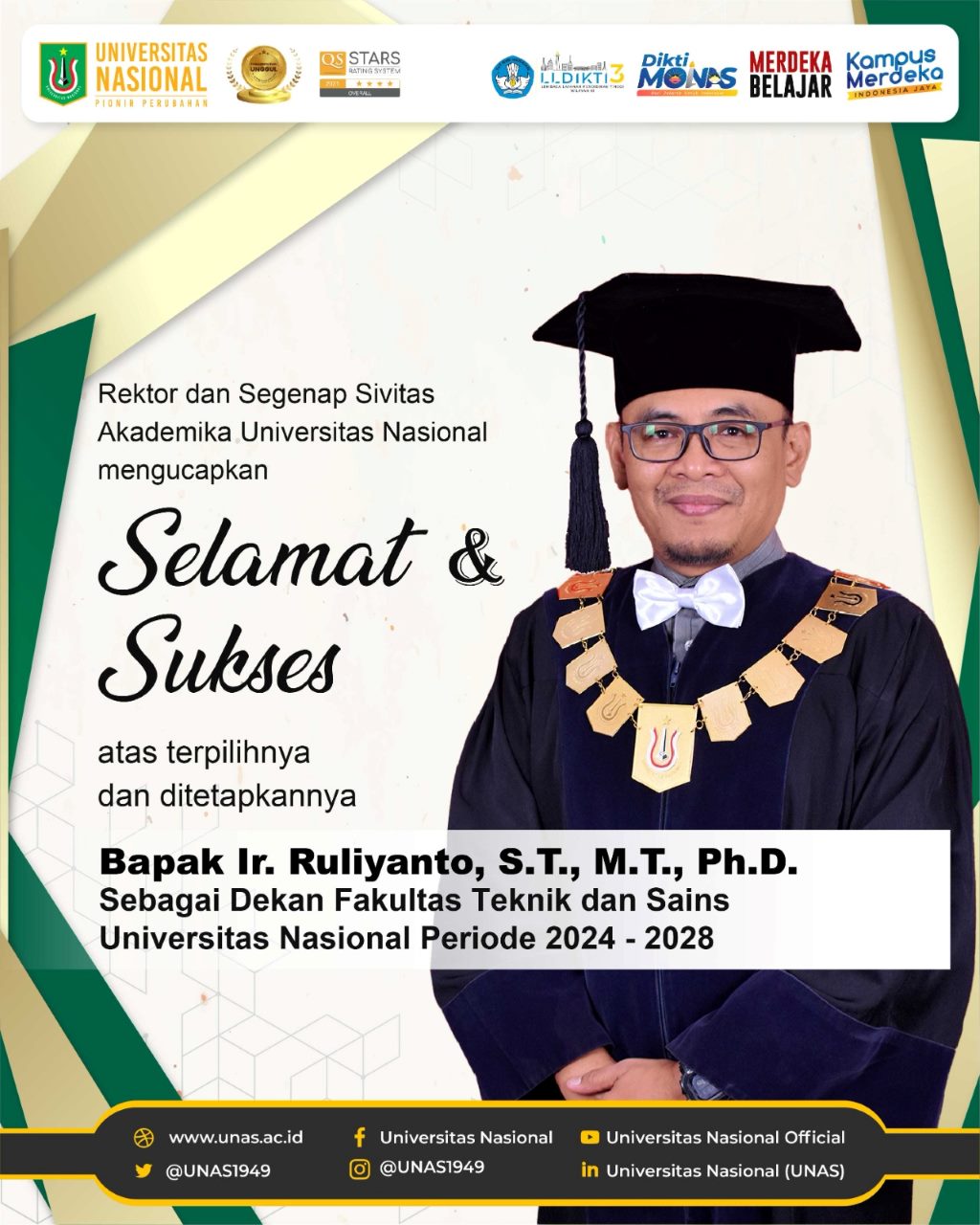Selamat Dekan FTS terpilih, Ruliyanto, ST, MT, Ph.D