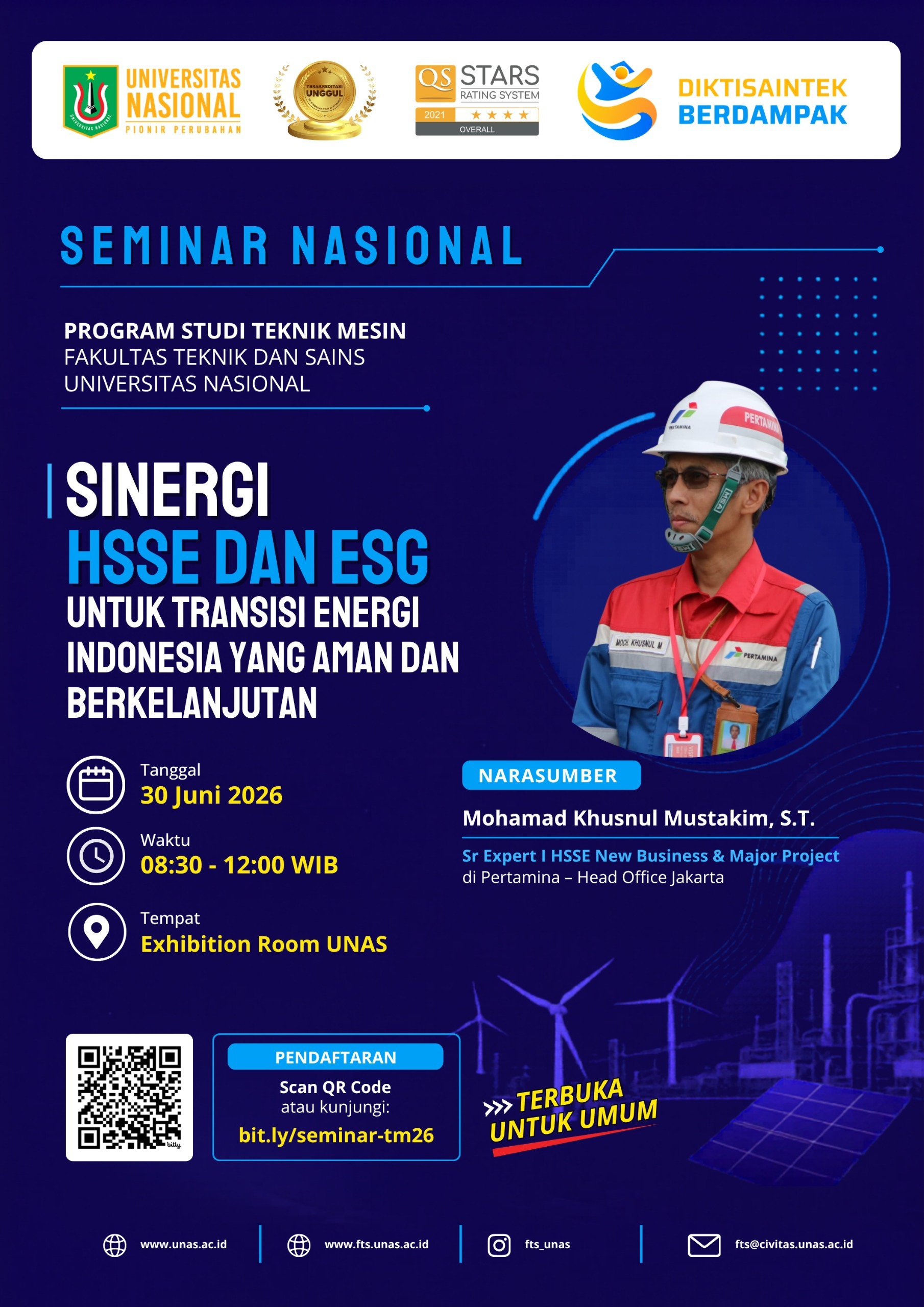 Teknik Mesin UNAS Hadirkan Senior Expert Pertamina dalam Seminar Nasional Bahas Sinergi HSSE dan ESG untuk Transisi Energi Indonesia